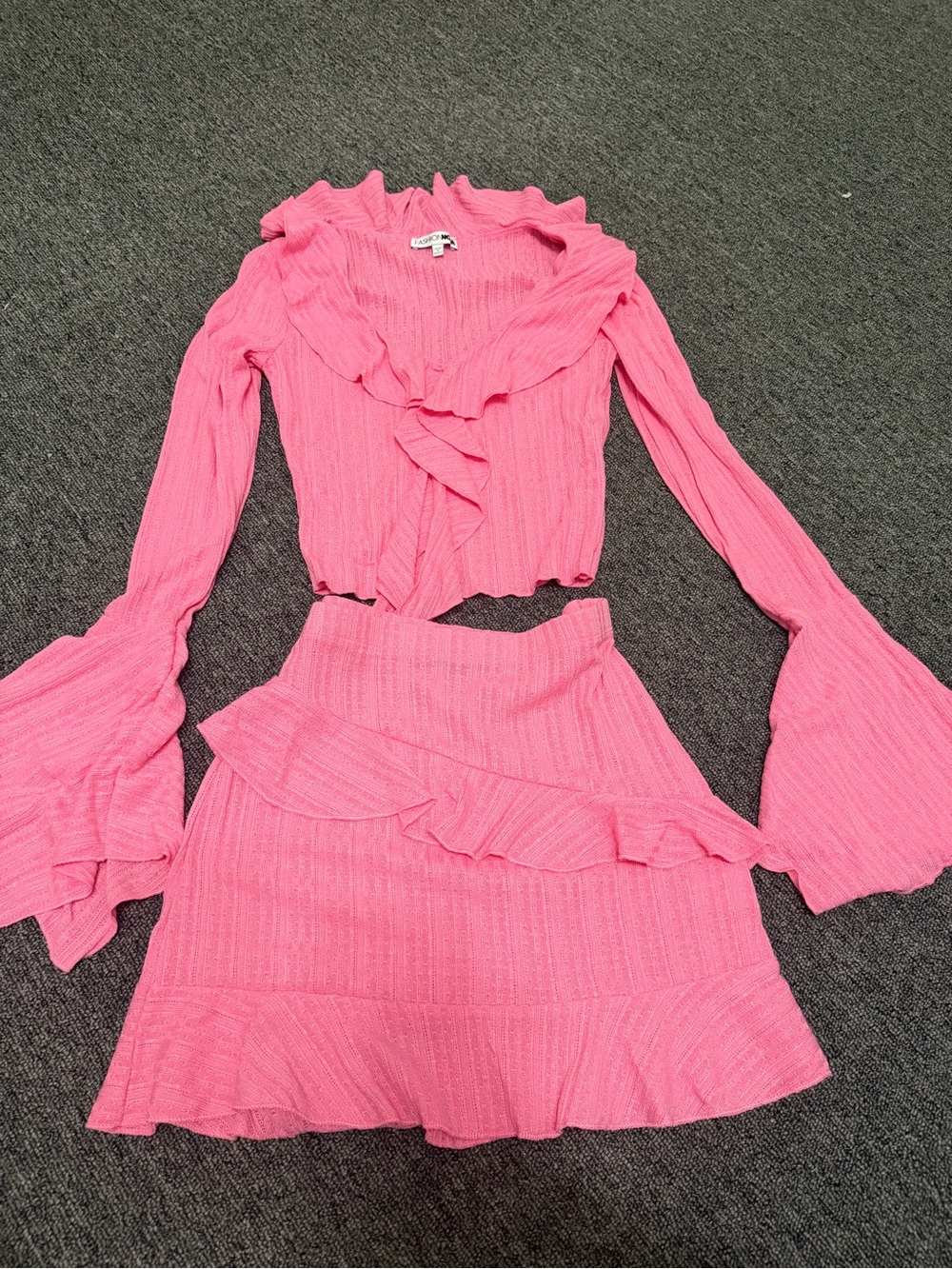 Fashion Nova Pink Ruffle Mini Skirt Set